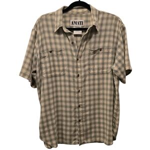 Vintage 90s Men's Cream & Green Plaid Shirt 100% Silk Shell Sz XL (AMATI)